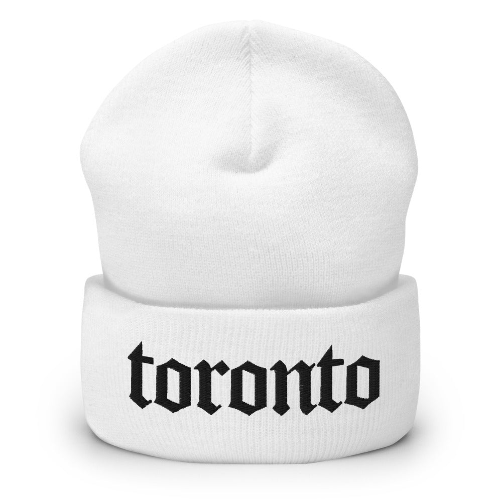 Toronto Gothic Cuffed White Beanie