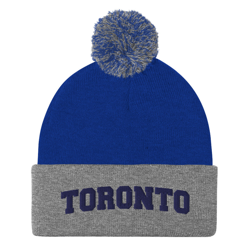 Toronto Varsity Blue and Grey Pom-Pom Beanie