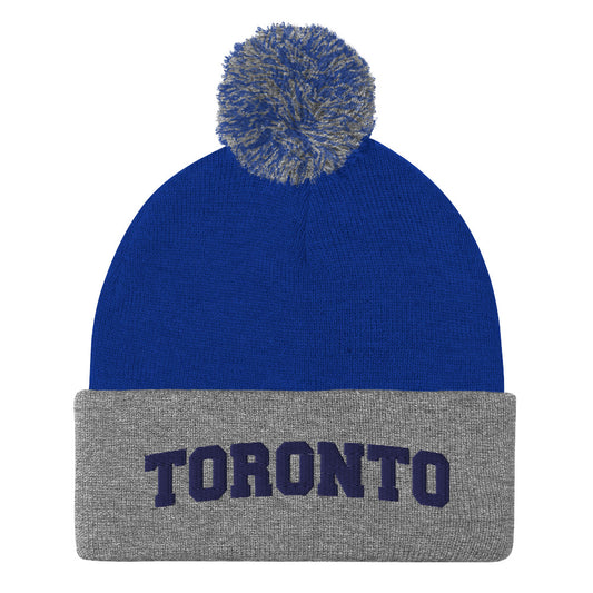 Toronto Varsity Blue and Grey Pom-Pom Beanie