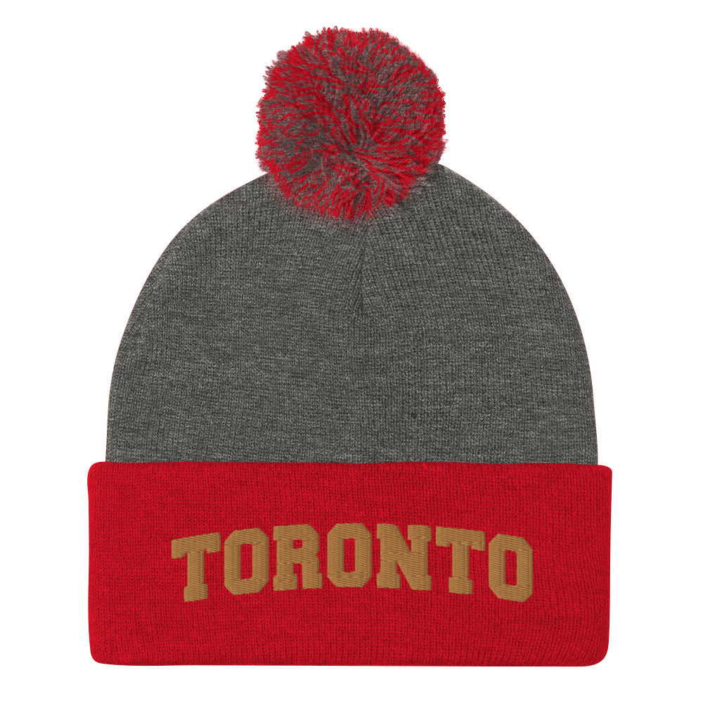 Toronto Varsity Red and Gold Pom-Pom Beanie