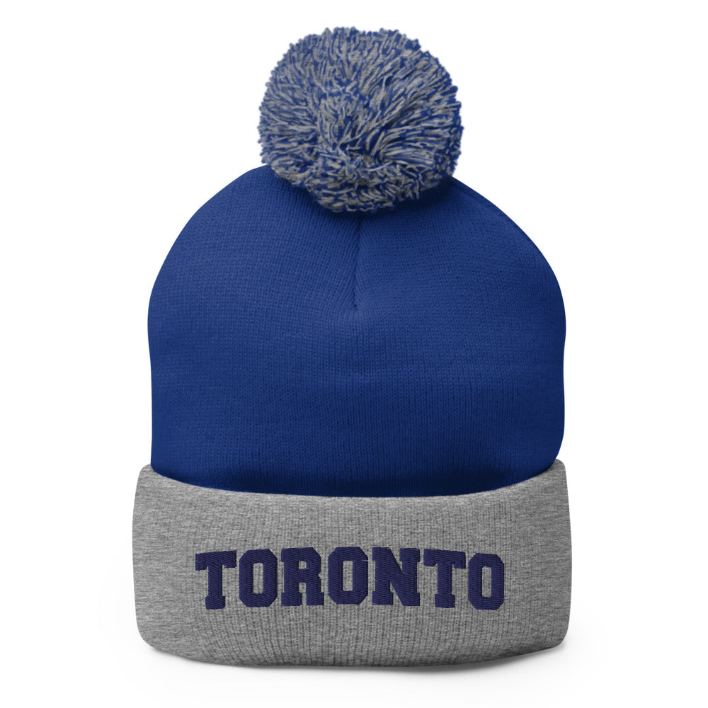 Toronto Varsity Blue and Grey Pom-Pom Beanie