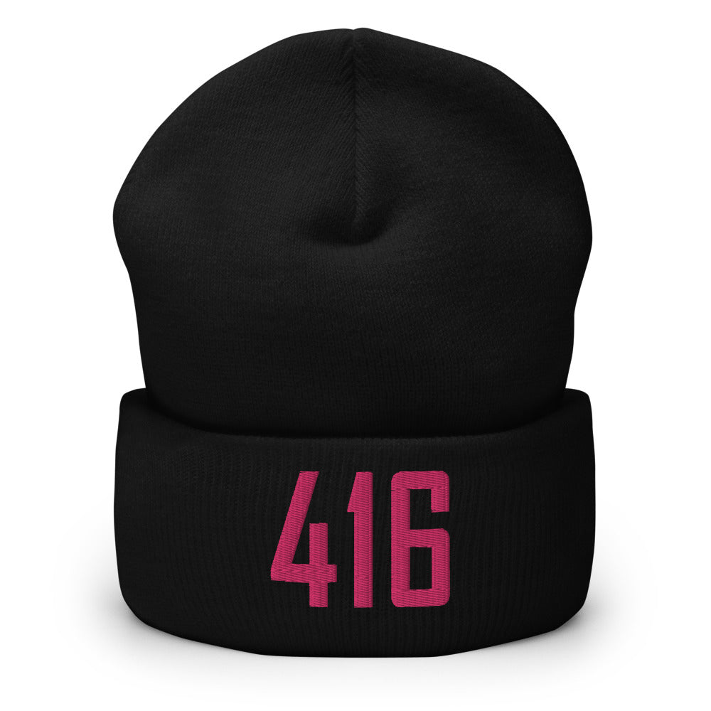 416 Cuffed Black and Pink Beanie