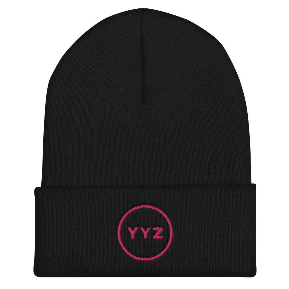 YYZ Circle Cuffed Black and Pink Beanie