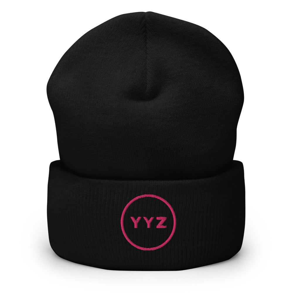 YYZ Circle Cuffed Black and Pink Beanie