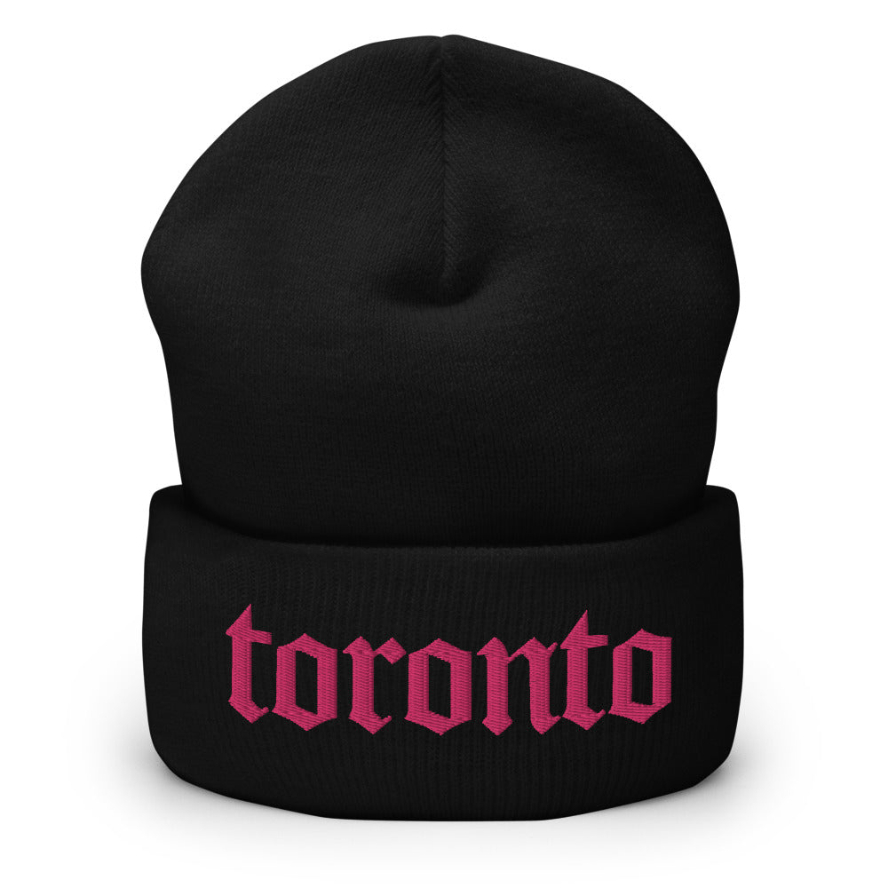 Toronto Gothic Cuffed Black and Pink Beanie