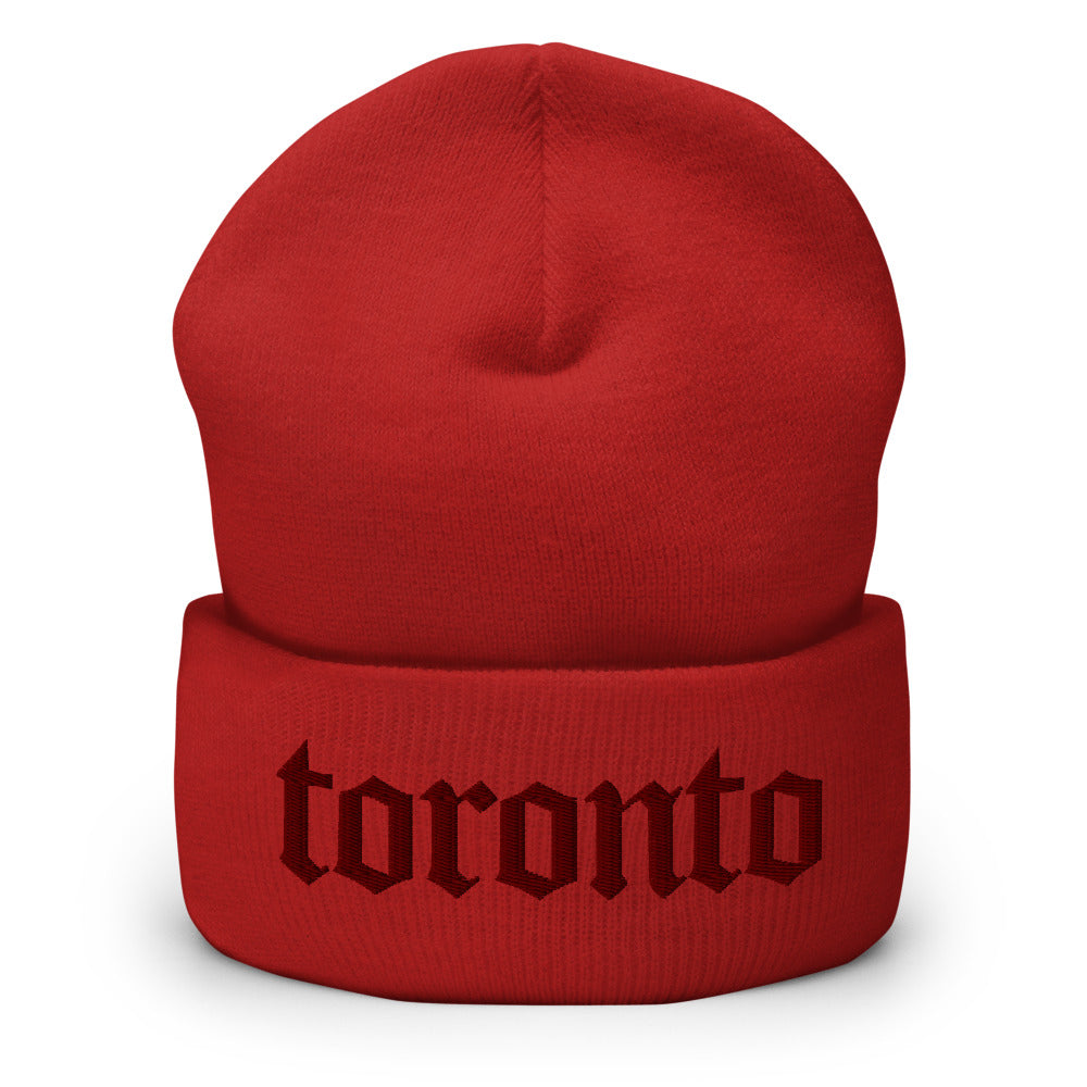 Toronto Gothic Cuffed Tonal Red Beanie