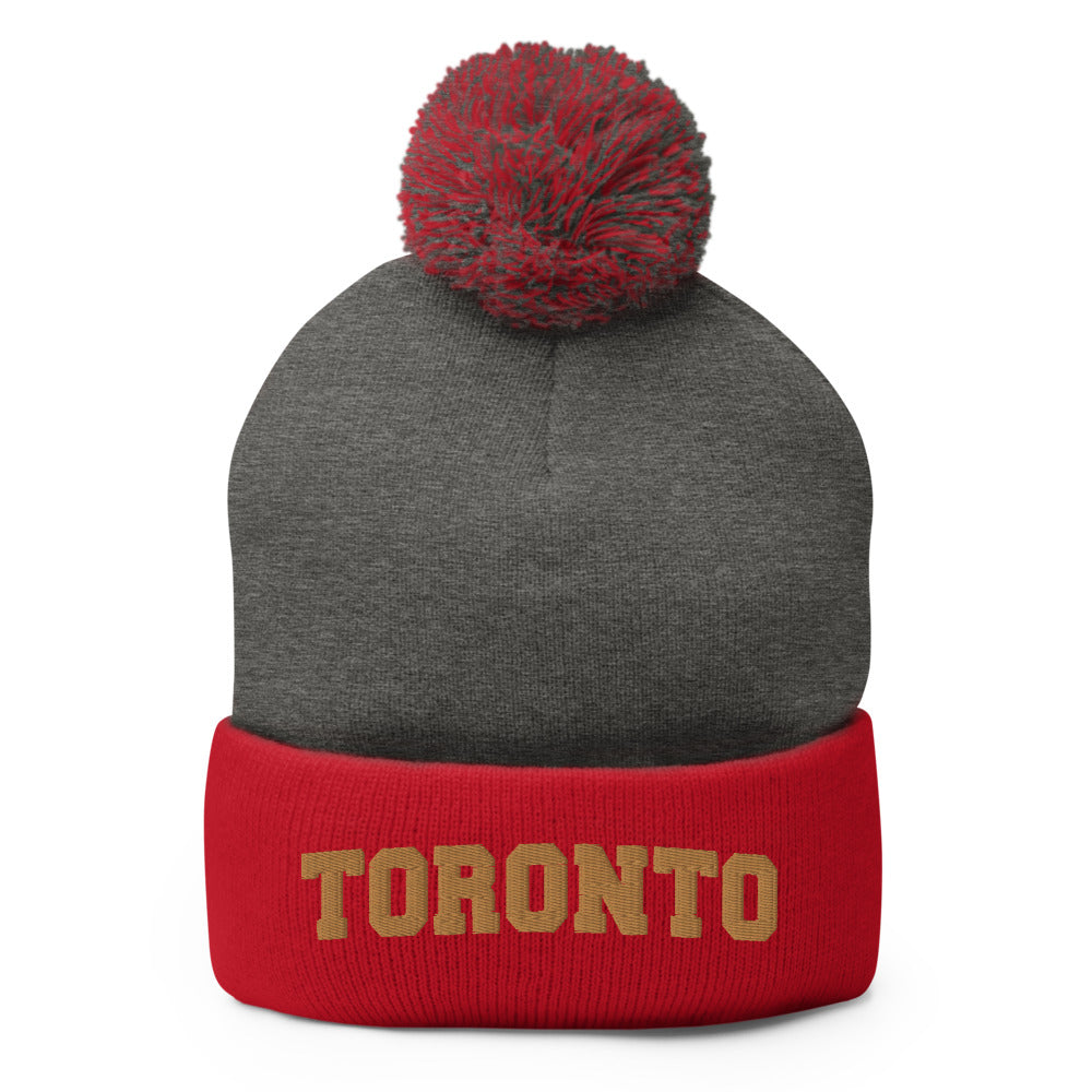 Toronto Varsity Red and Gold Pom-Pom Beanie