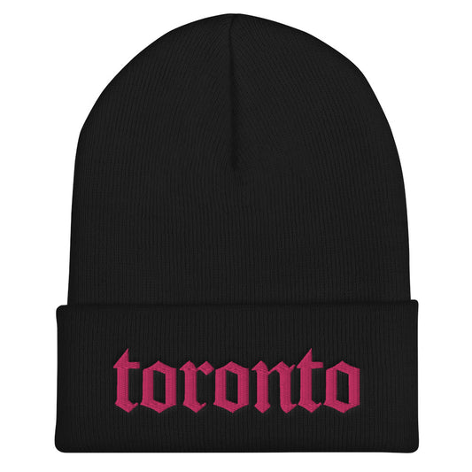 Toronto Gothic Cuffed Black and Pink Beanie