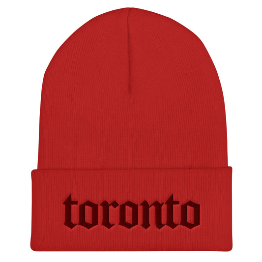 Toronto Gothic Cuffed Tonal Red Beanie